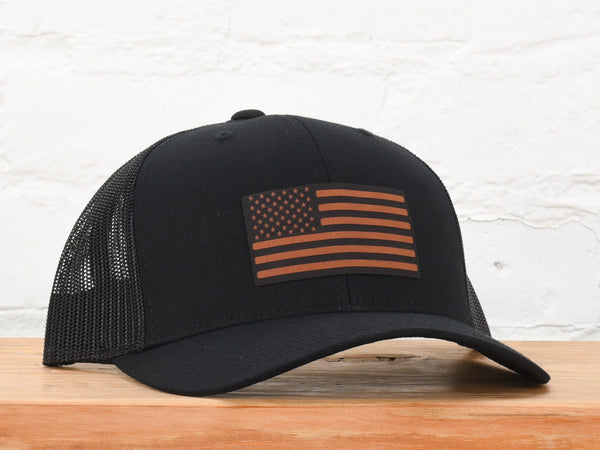 American Flag Leather Patch Snapback